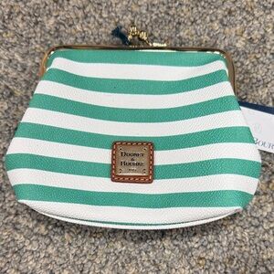 Dooney & Bourke Green and White Striped Cosmetic Case